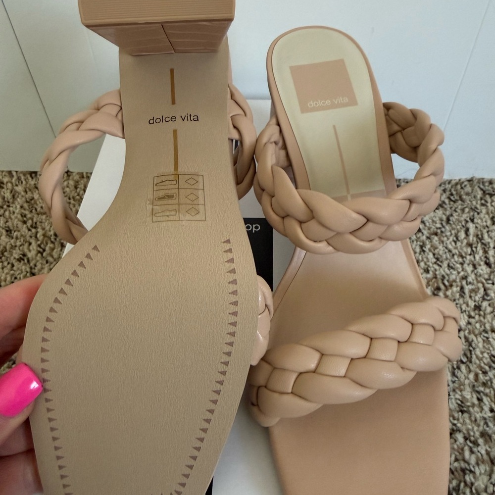 Dolce Vita Braided Double-Strap Block Heel Mule - Beige - Picture 3 of 5